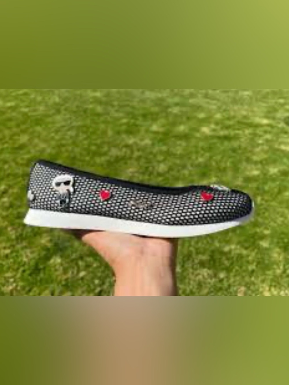 🔥 KARL LAGERFELD PARIS Maleia Mesh Ballet Flats Black White Choupette Charms. - Picture 3 of 8